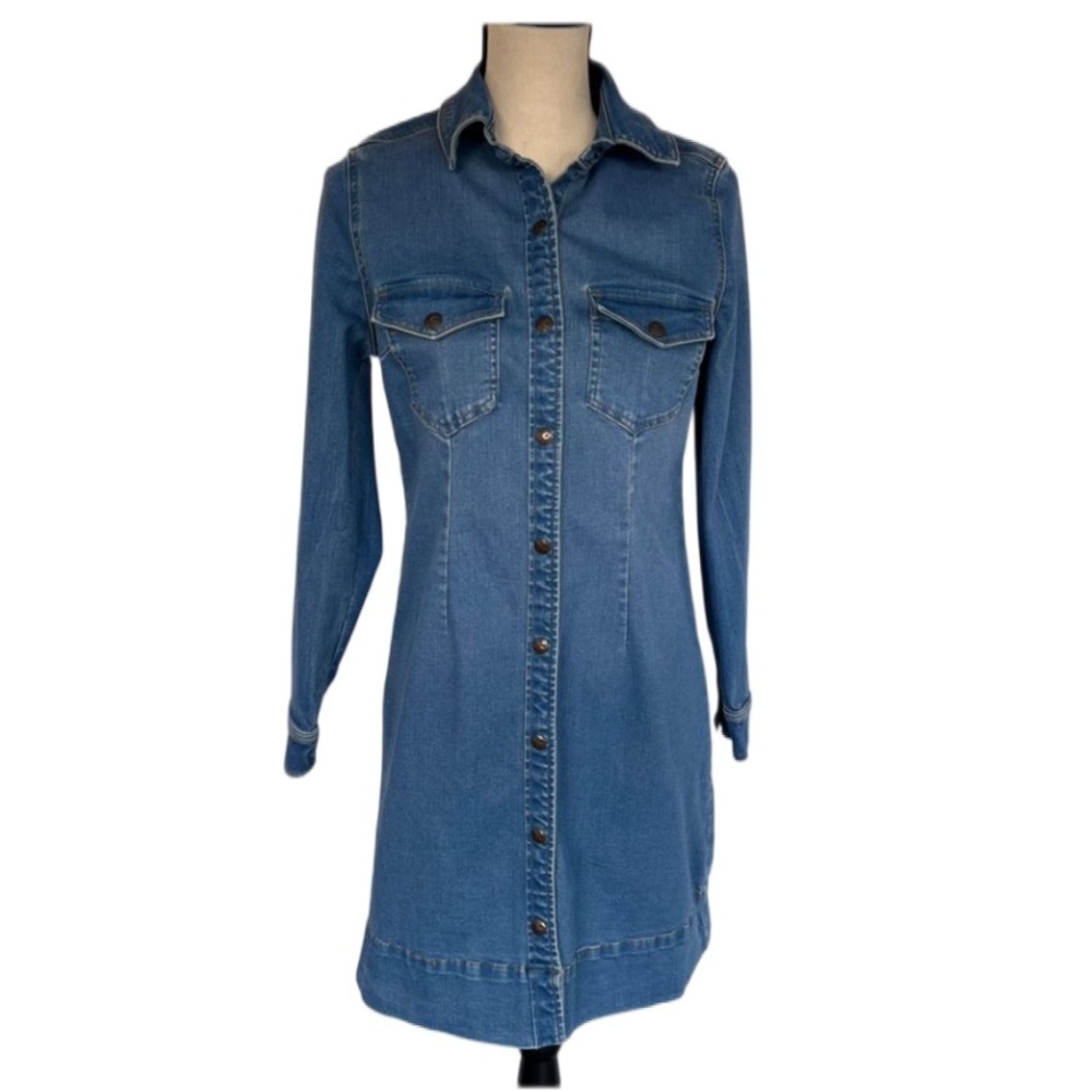 MAX JEANS Women's Shirt Dress Cotton Blend Stretch Denim, Snap Buttons, Small‌